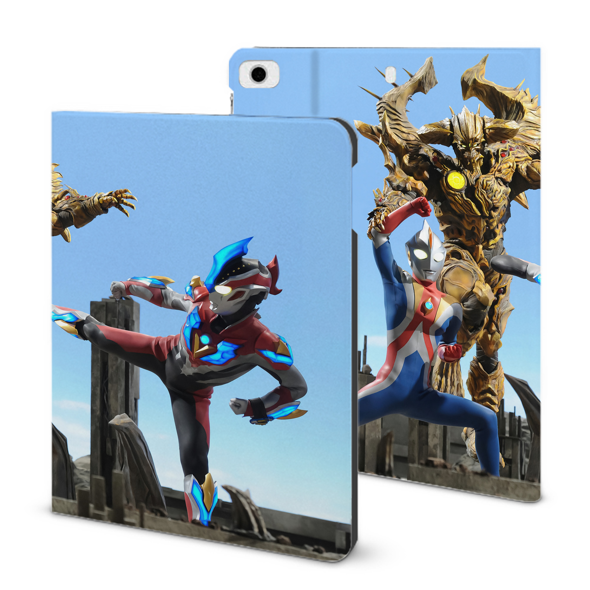 （画像用） ウルトラマン Ultraman IPad ケース ブック型 PUレザー TPU 耐衝撃 軽量 薄型 ペン収納なし 全面保護 IPad 各モデル対応